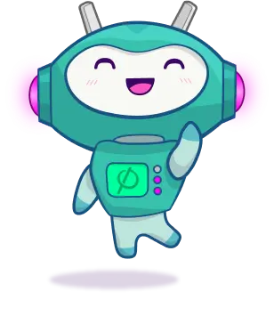 Perygee's mascot, Davice, in an excited or welcoming position
