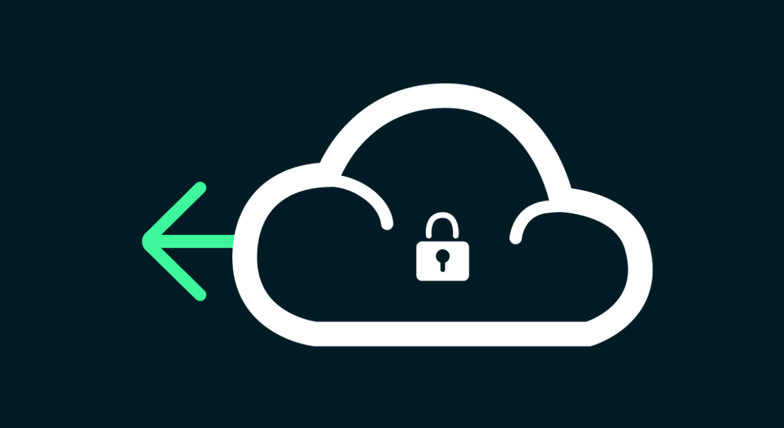 A cloud with a lock, symbolizing security, and a green, left-pointing arrow emerging from the cloud's left.